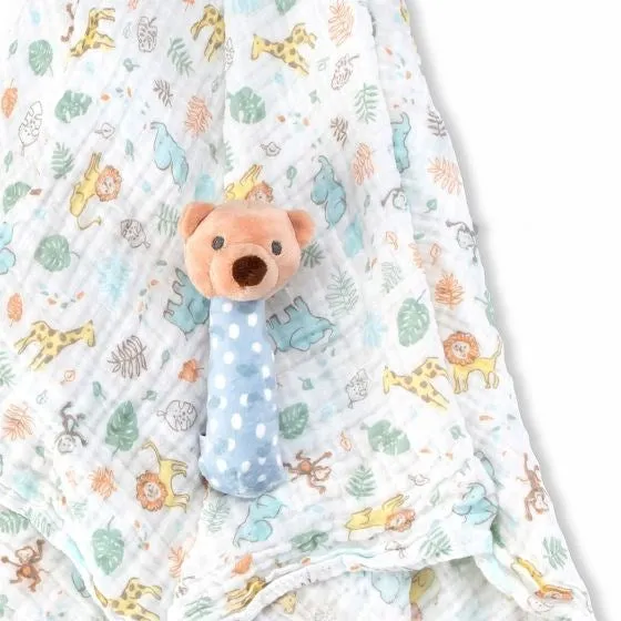 Little Linen TLLC Muslin Wrap & Crinkle Toy - Safari Bear