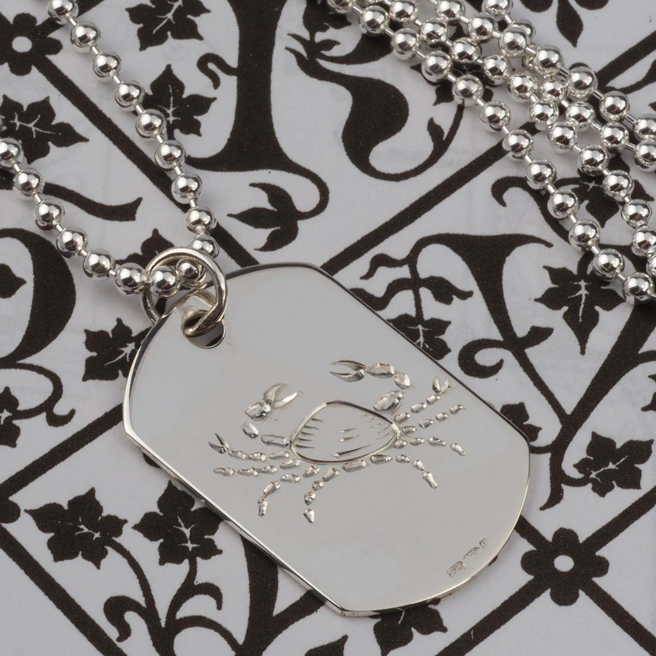 Mens Dog Tag Silver Cancer Zodiac Sign Engraved