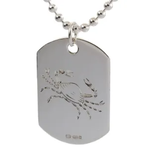 Mens Dog Tag Silver Cancer Zodiac Sign Engraved