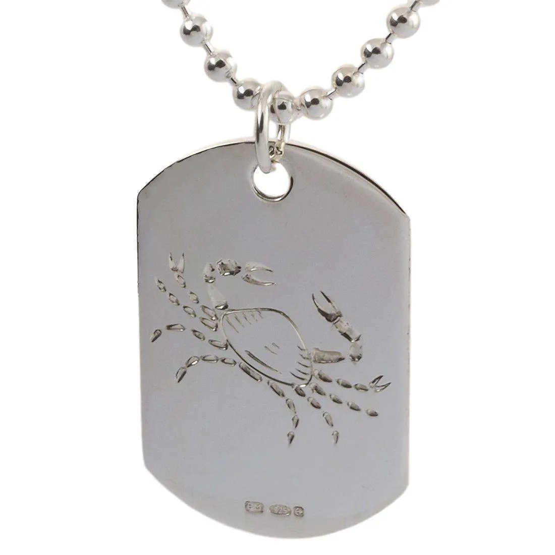 Mens Dog Tag Silver Cancer Zodiac Sign Engraved