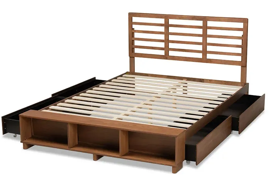 Milan Ash Walnut Brown Wood 4-Drawer Platform Storage Bed (King)