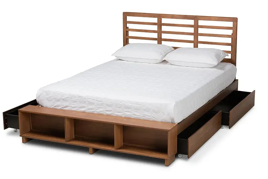 Milan Ash Walnut Brown Wood 4-Drawer Platform Storage Bed (King)