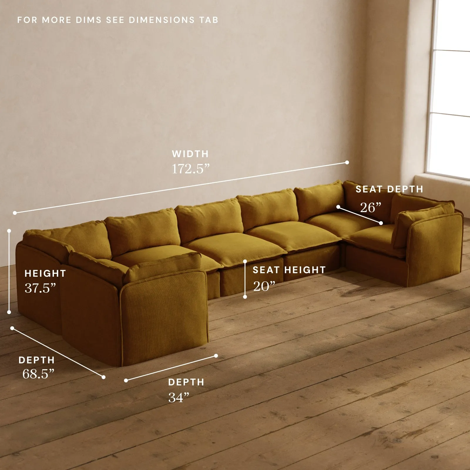 Modular Washable 7-Seater U-Sectional in Kiiro | Deluxe  Seat | Cloud Pillow
