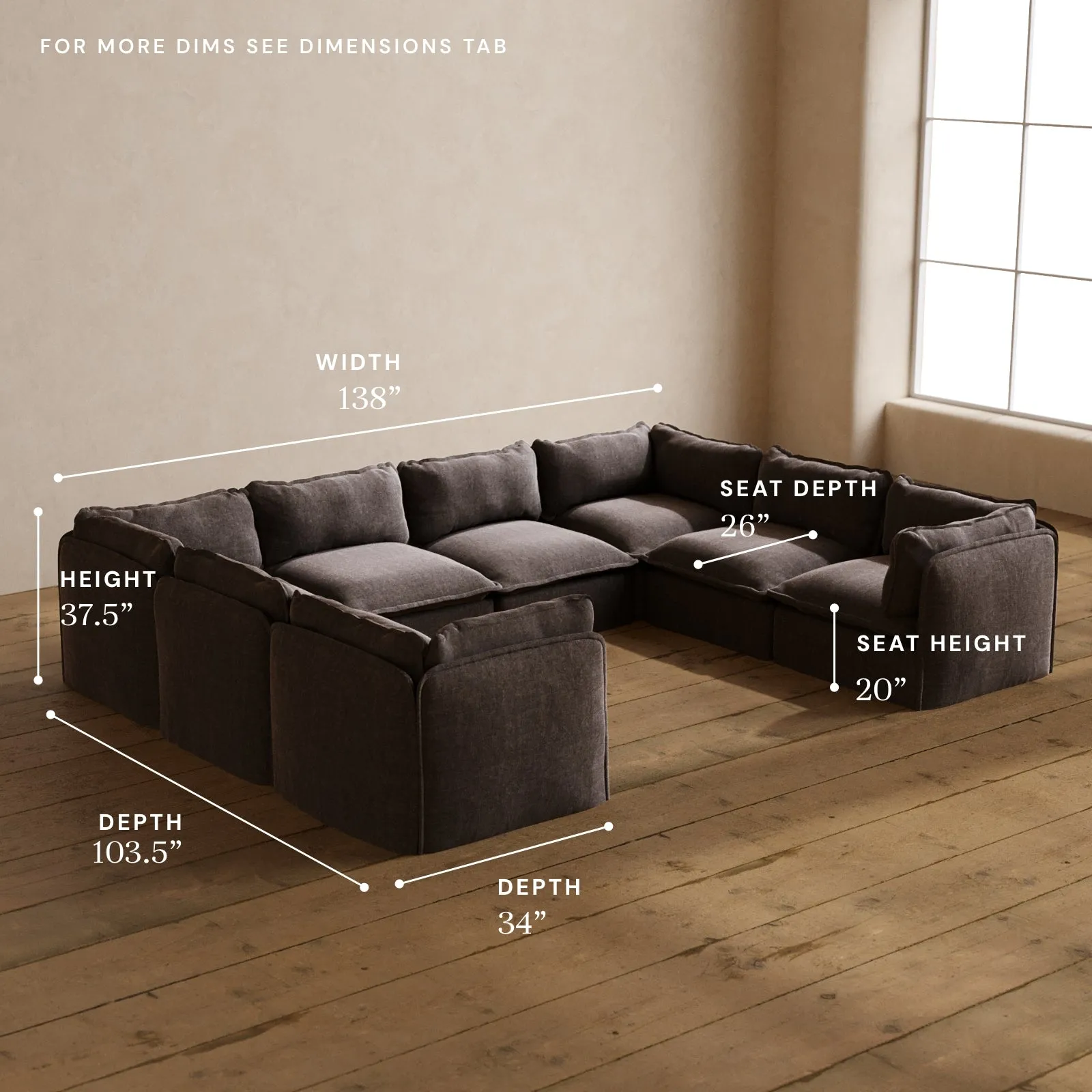 Modular Washable 8-Seater U-Sectional in Caviar | Memorix  Seat | Cloud Pillow