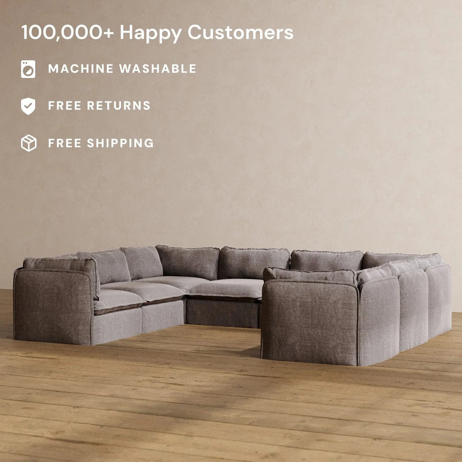 Modular Washable 8-Seater U-Sectional in Caviar | Memorix  Seat | Cloud Pillow