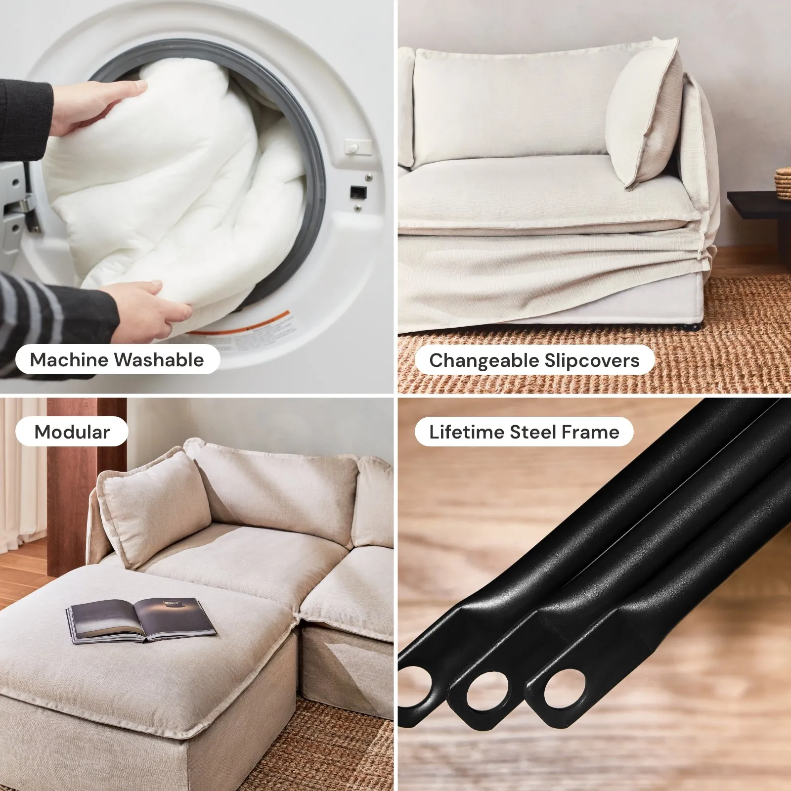Modular Washable 8-Seater U-Sectional in Caviar | Memorix  Seat | Cloud Pillow