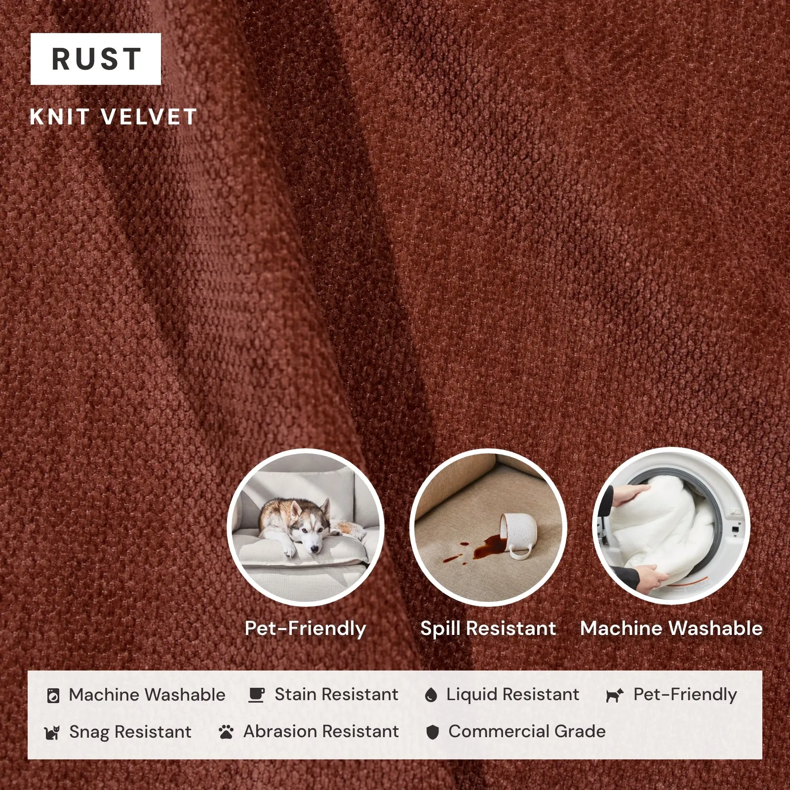 Modular Washable 8-Seater U-Sectional in Rust | Deluxe  Seat | Cloud Pillow