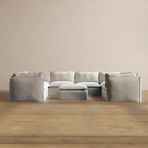 Modular Washable 8-Seater U-Sectional   Ottoman in Milk | Deluxe  Seat | Cloud Pillow
