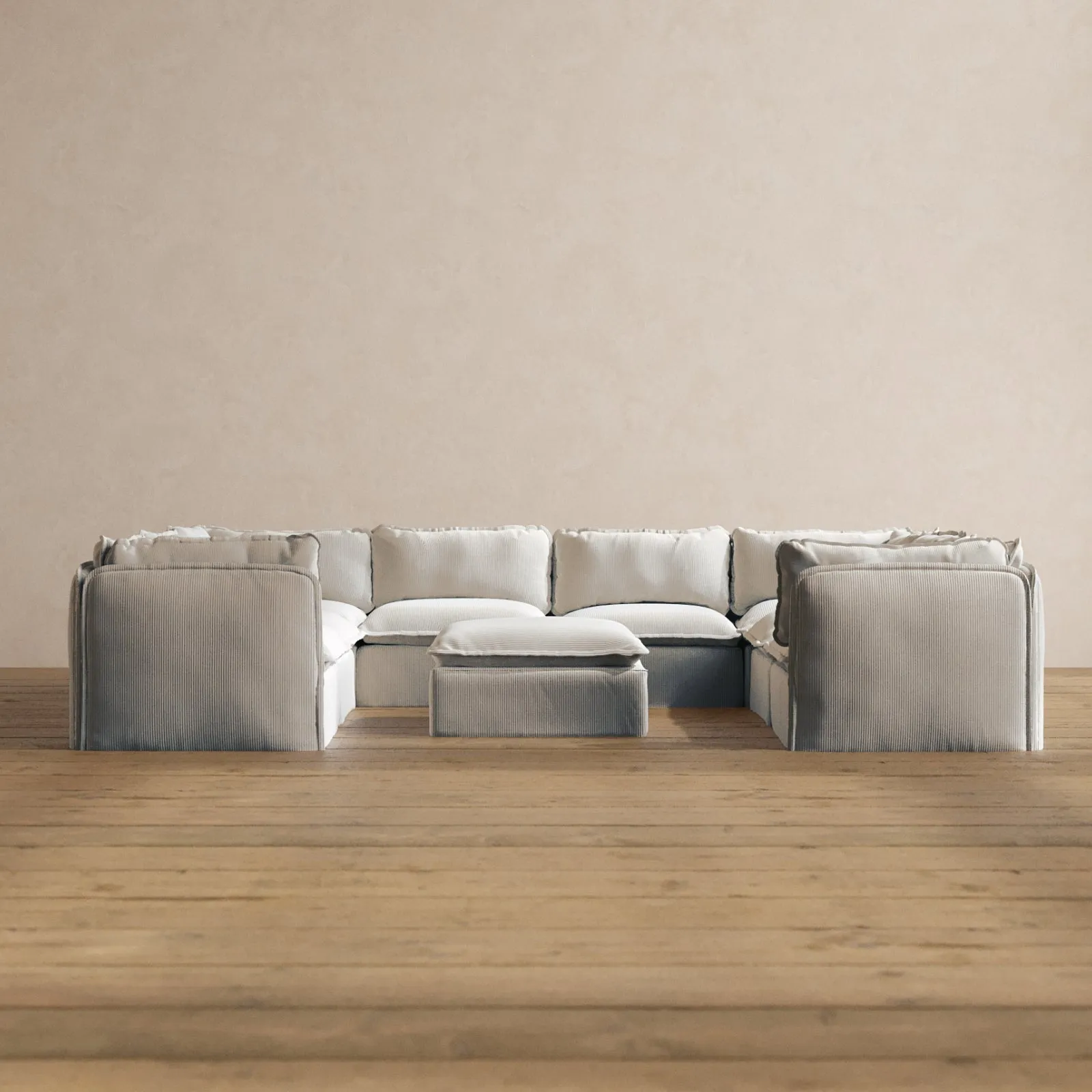 Modular Washable 8-Seater U-Sectional   Ottoman in Milk | Deluxe  Seat | Cloud Pillow