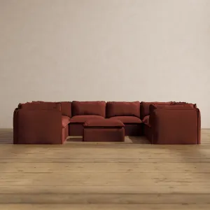 Modular Washable 8-Seater U-Sectional   Ottoman in Rust | Deluxe  Seat | Cloud Pillow