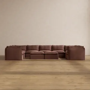 Modular Washable 9-Seater U-Sectional   Bench Ottoman in Chestnut | Deluxe  Seat | Contour Pillow