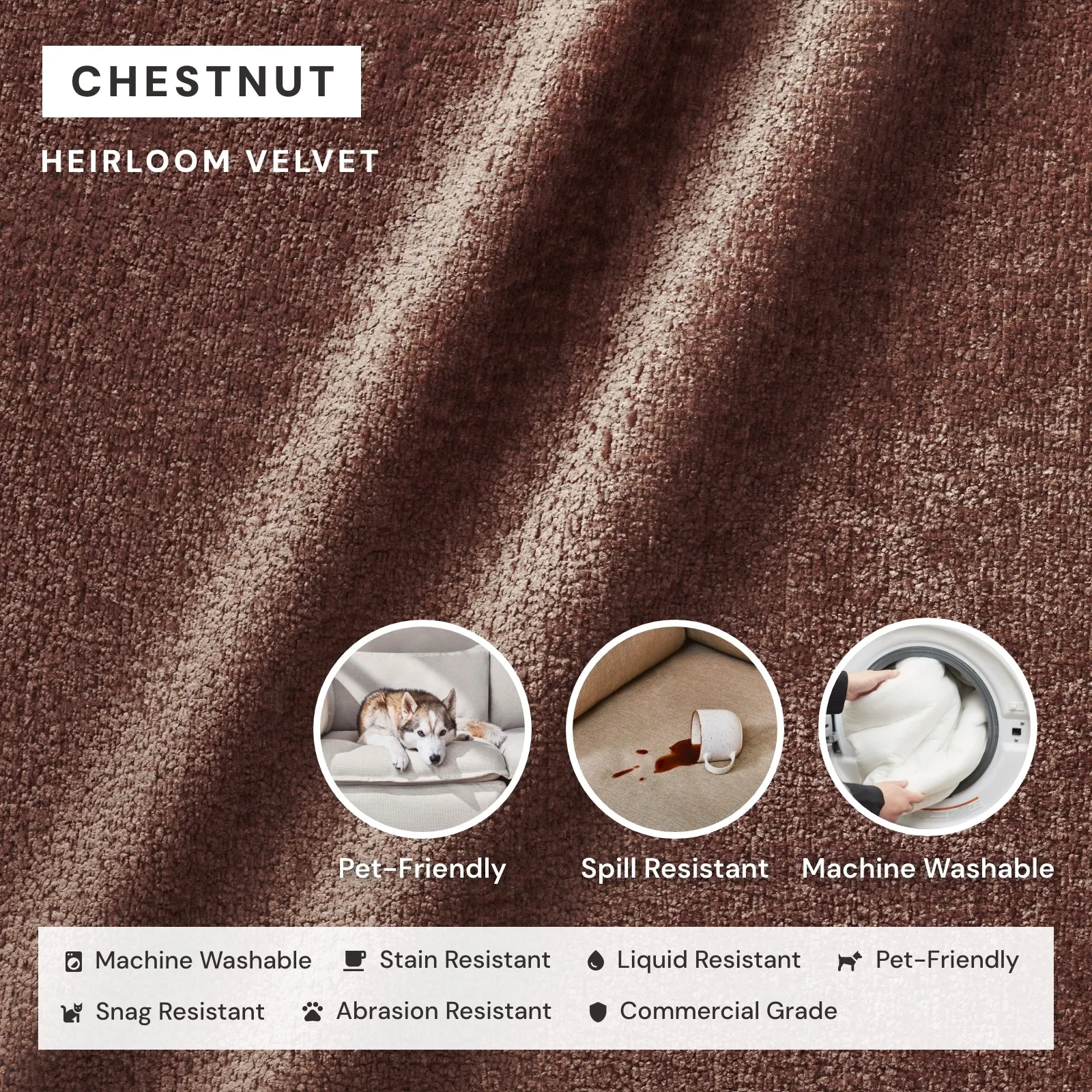 Modular Washable 9-Seater U-Sectional   Bench Ottoman in Chestnut | Deluxe  Seat | Contour Pillow