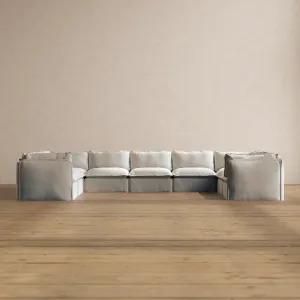 Modular Washable 9-Seater U-Sectional in Milk | Deluxe  Seat | Cloud Pillow