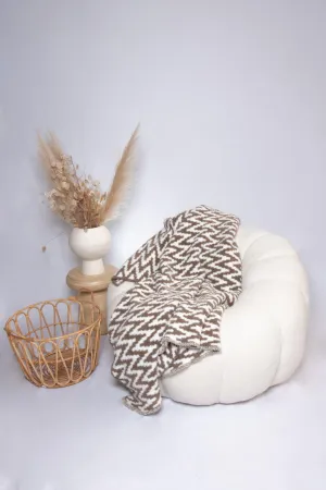 Mushroom & White Chevron Print Throw
