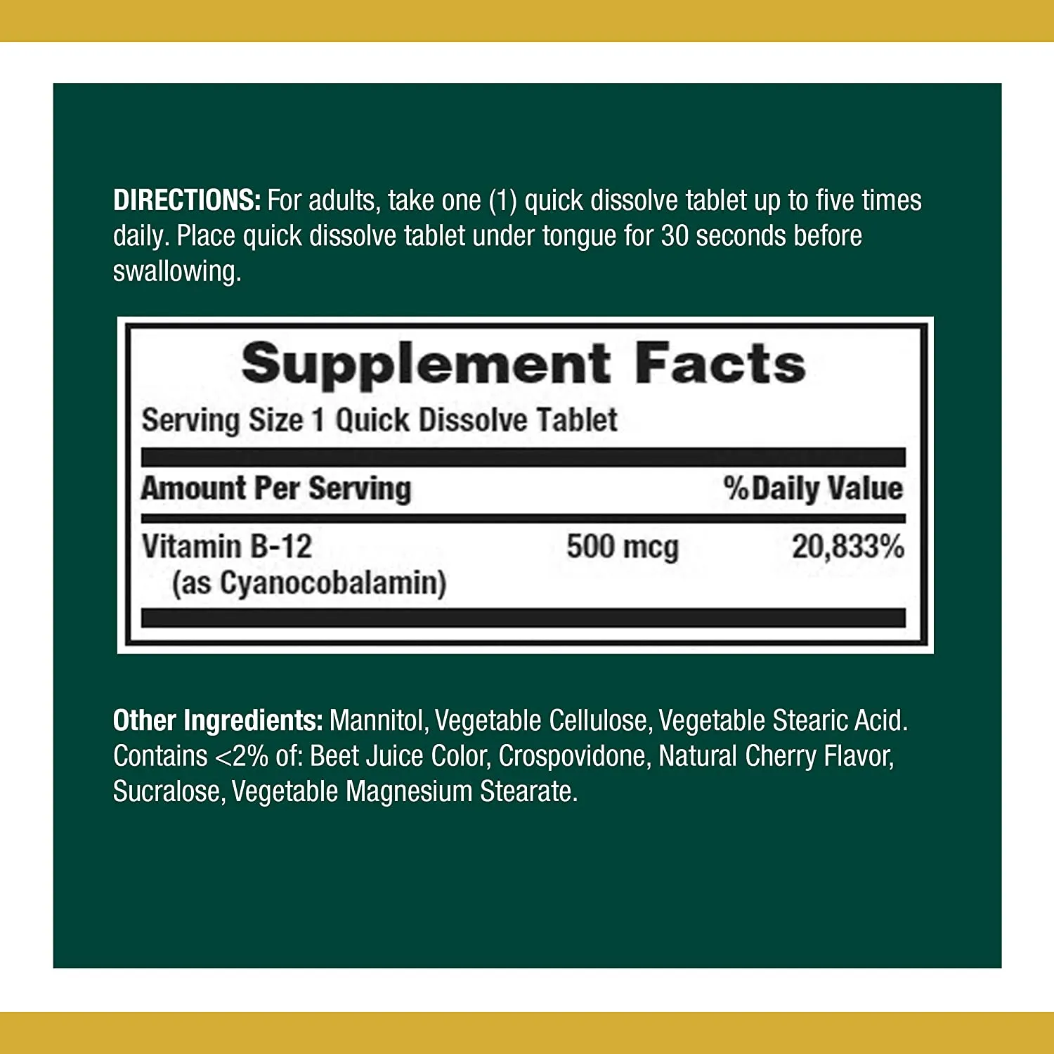 Nature’s Bounty Vitamin B-12 Supplement, Supports Metabolism and Nervous System Health, 500mcg, 100 Tablets