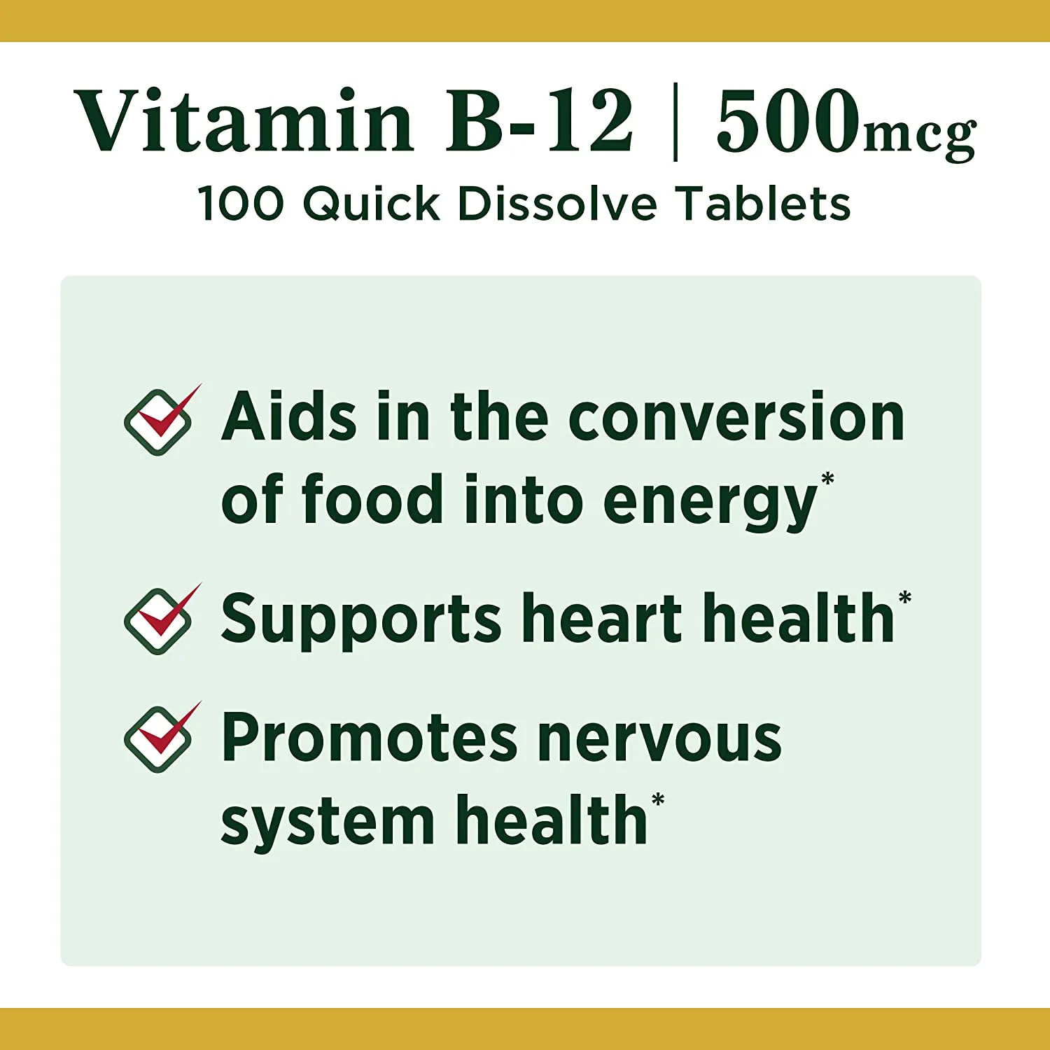 Nature’s Bounty Vitamin B-12 Supplement, Supports Metabolism and Nervous System Health, 500mcg, 100 Tablets