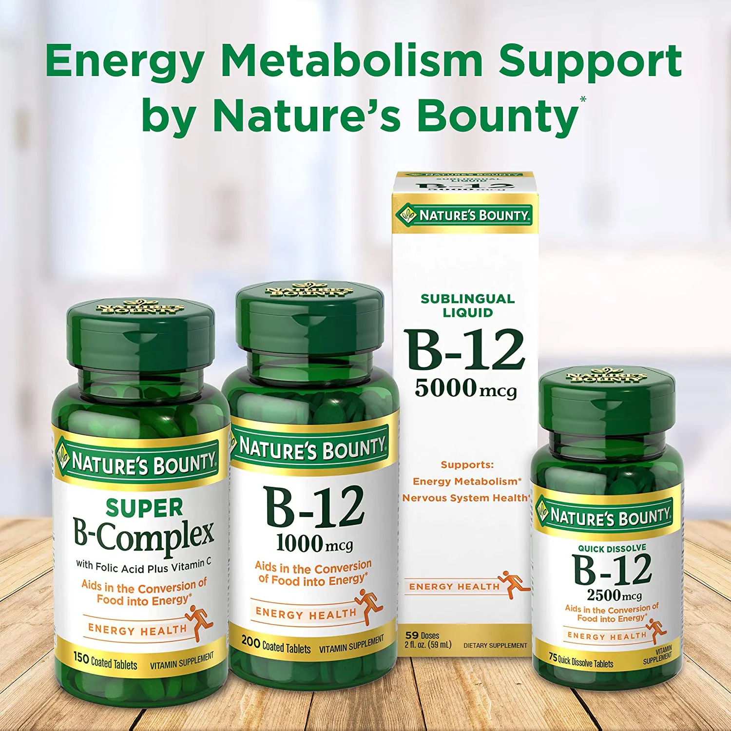 Nature’s Bounty Vitamin B-12 Supplement, Supports Metabolism and Nervous System Health, 500mcg, 100 Tablets