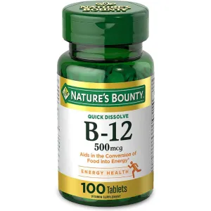 Nature’s Bounty Vitamin B-12 Supplement, Supports Metabolism and Nervous System Health, 500mcg, 100 Tablets