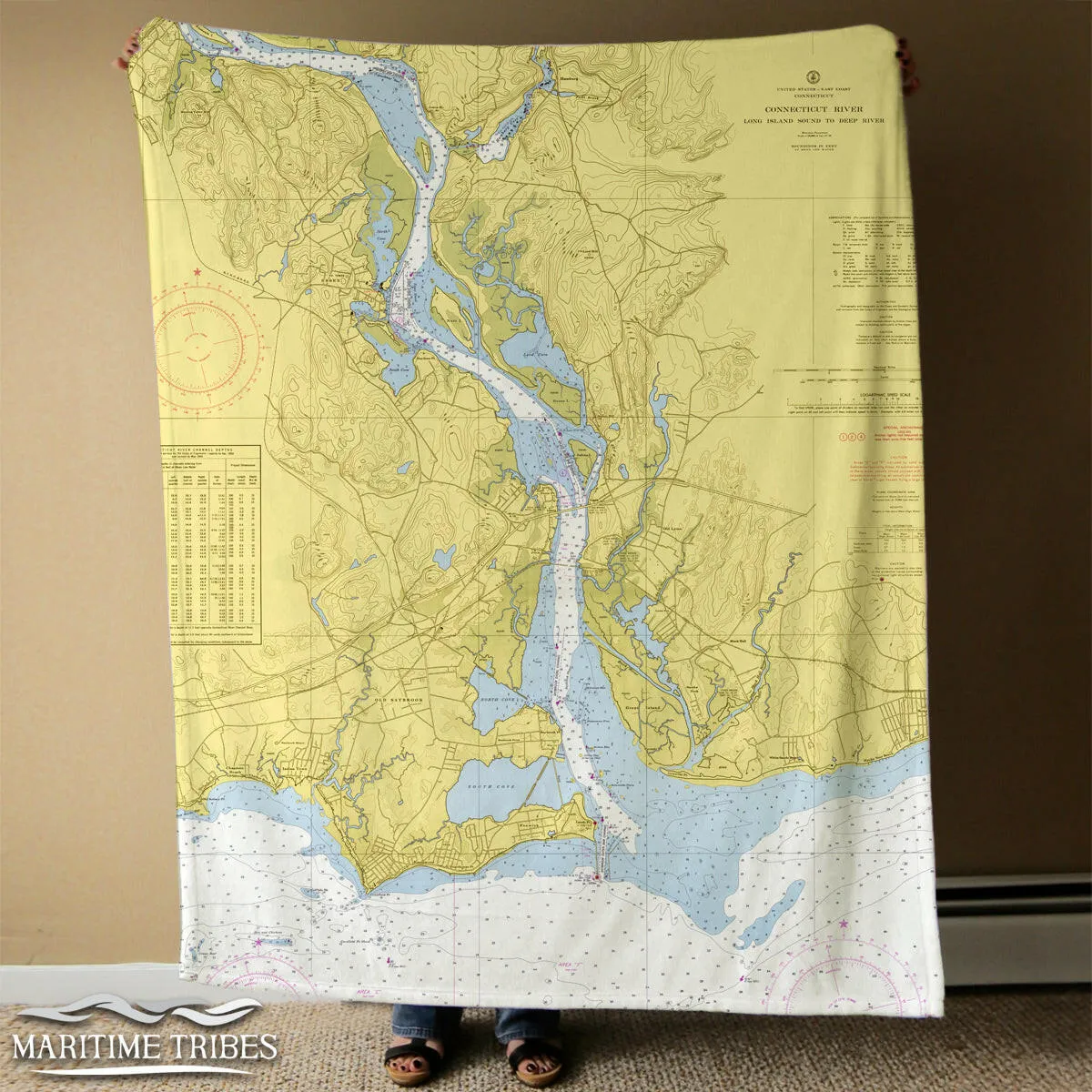 Nautical Chart Blankets, Connecticut Coastal Maps