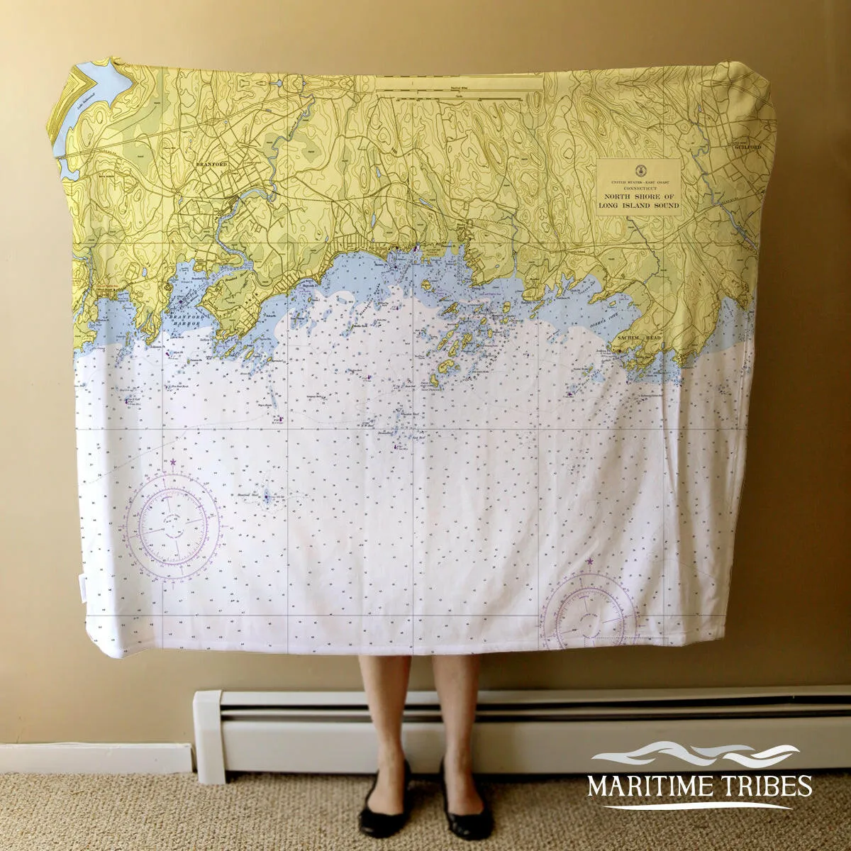 Nautical Chart Blankets, Connecticut Coastal Maps