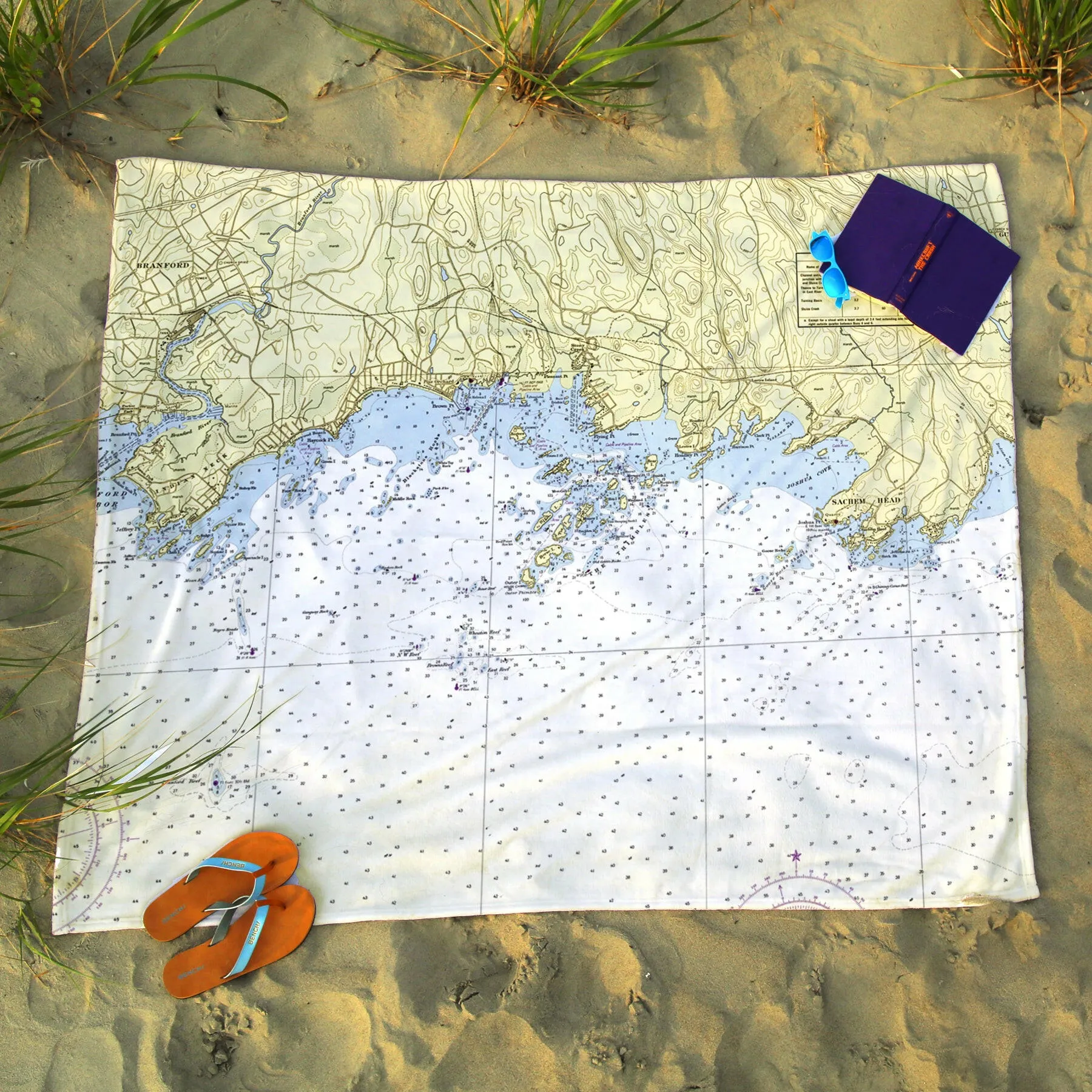 Nautical Chart Blankets, Connecticut Coastal Maps
