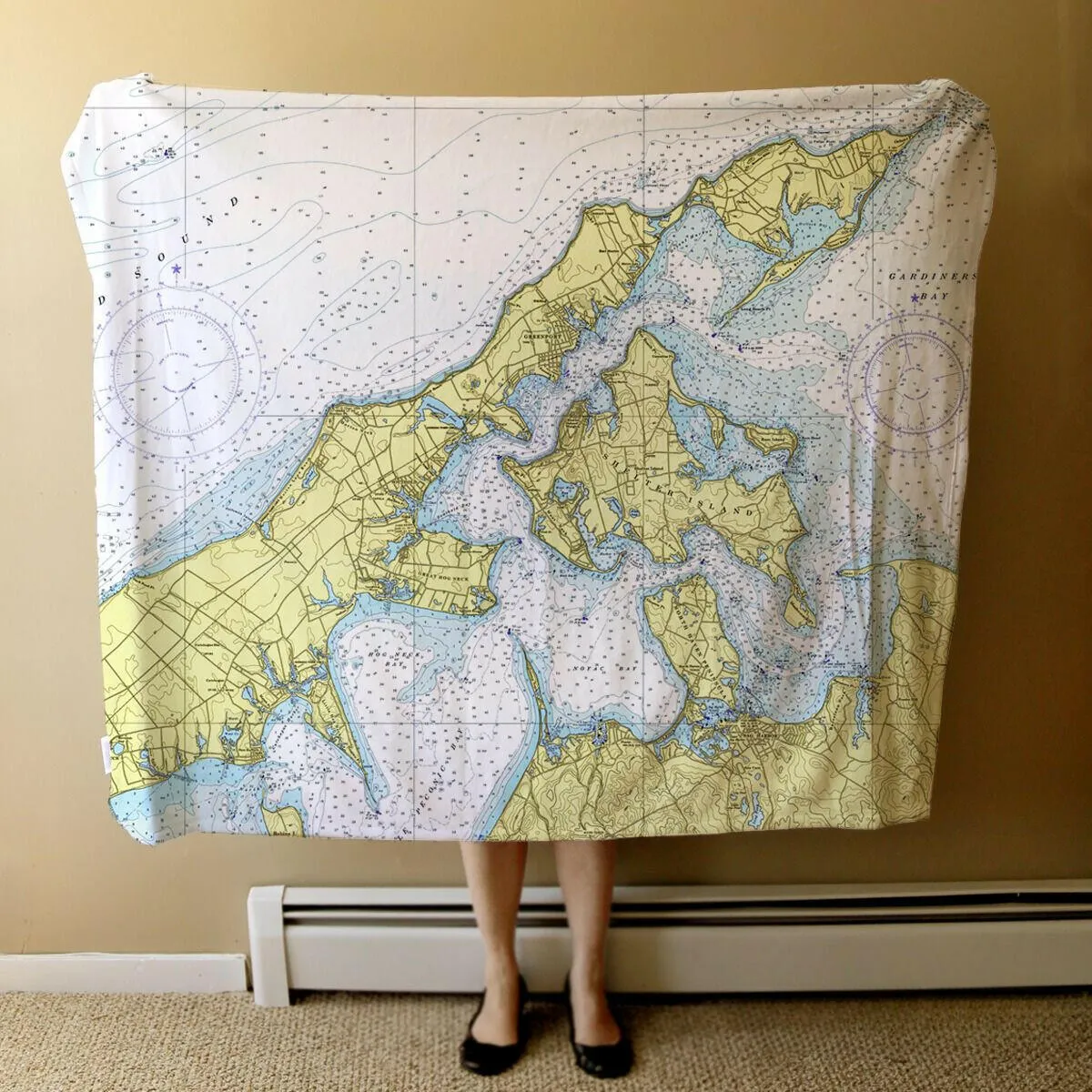 Nautical Chart Blankets, New York Coastal Maps