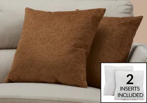 Pillow - 18"X 18" / Light Brown Floral Velvet / 2Pcs