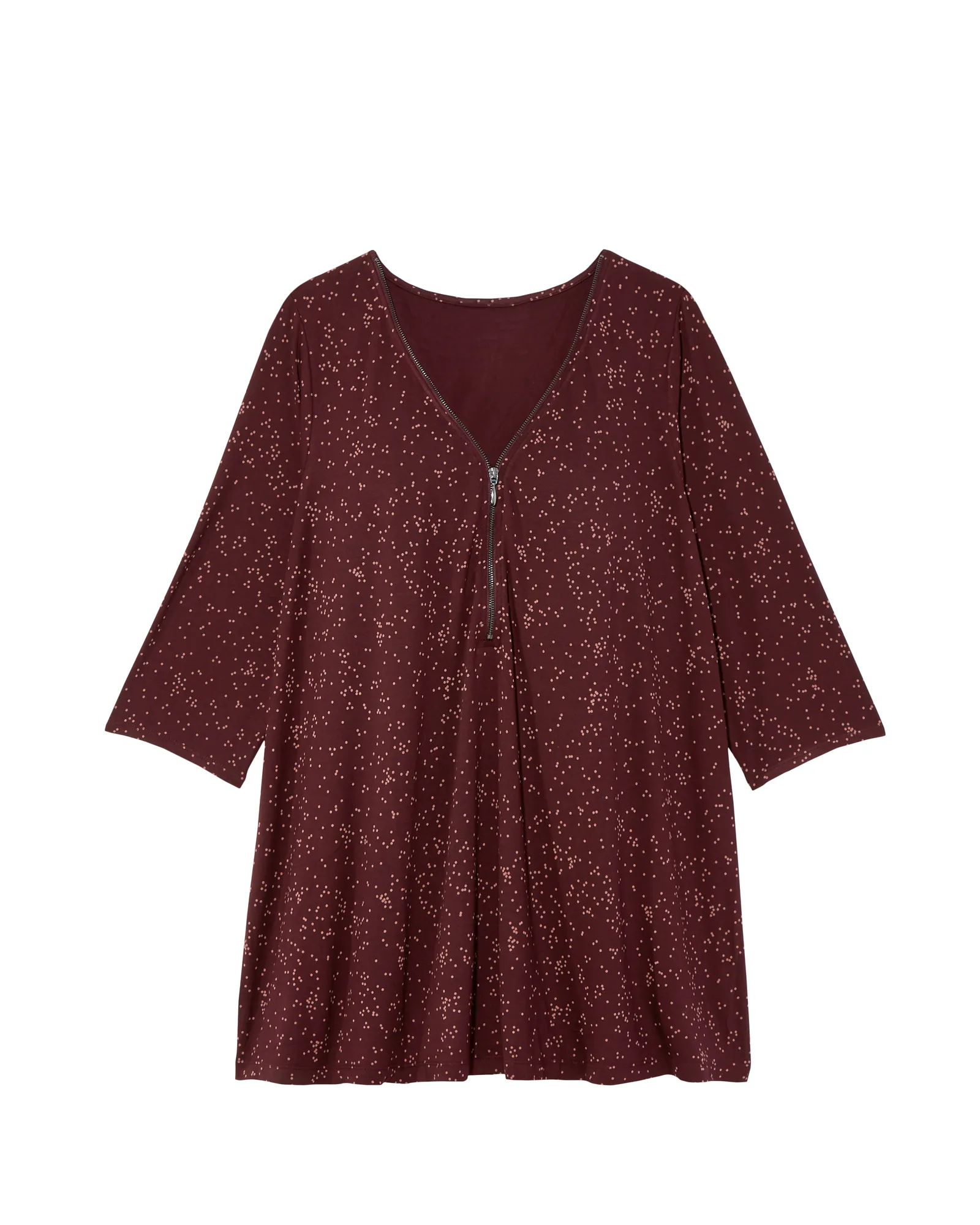 Roxana Zip-Neck Swing Top | Burgundy / Pink