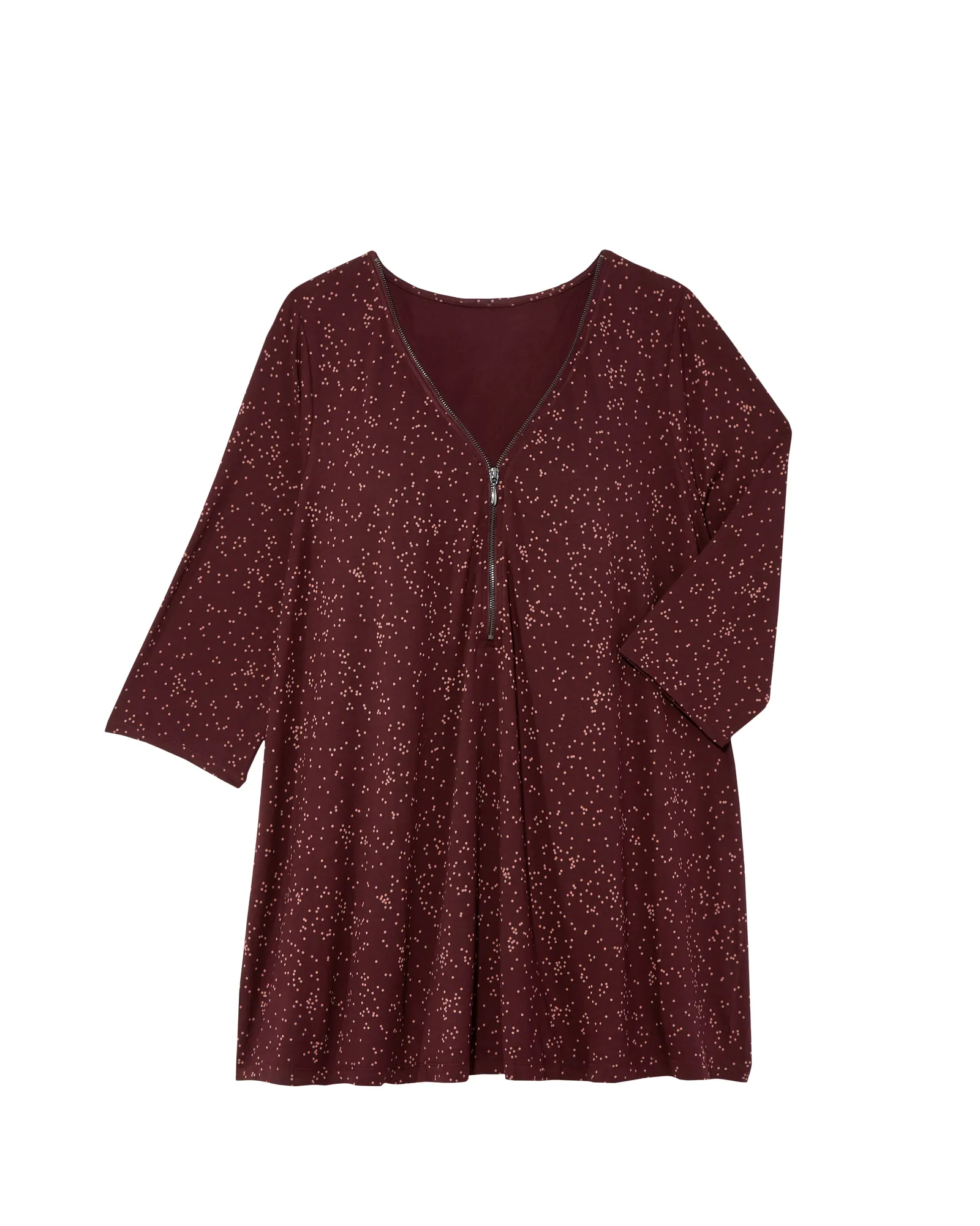 Roxana Zip-Neck Swing Top | Burgundy / Pink