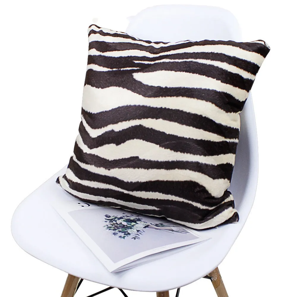 Short Plush Leopard Print Cushion Cover
