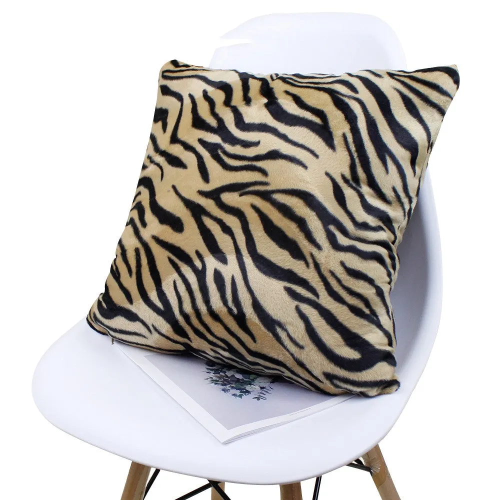 Short Plush Leopard Print Cushion Cover