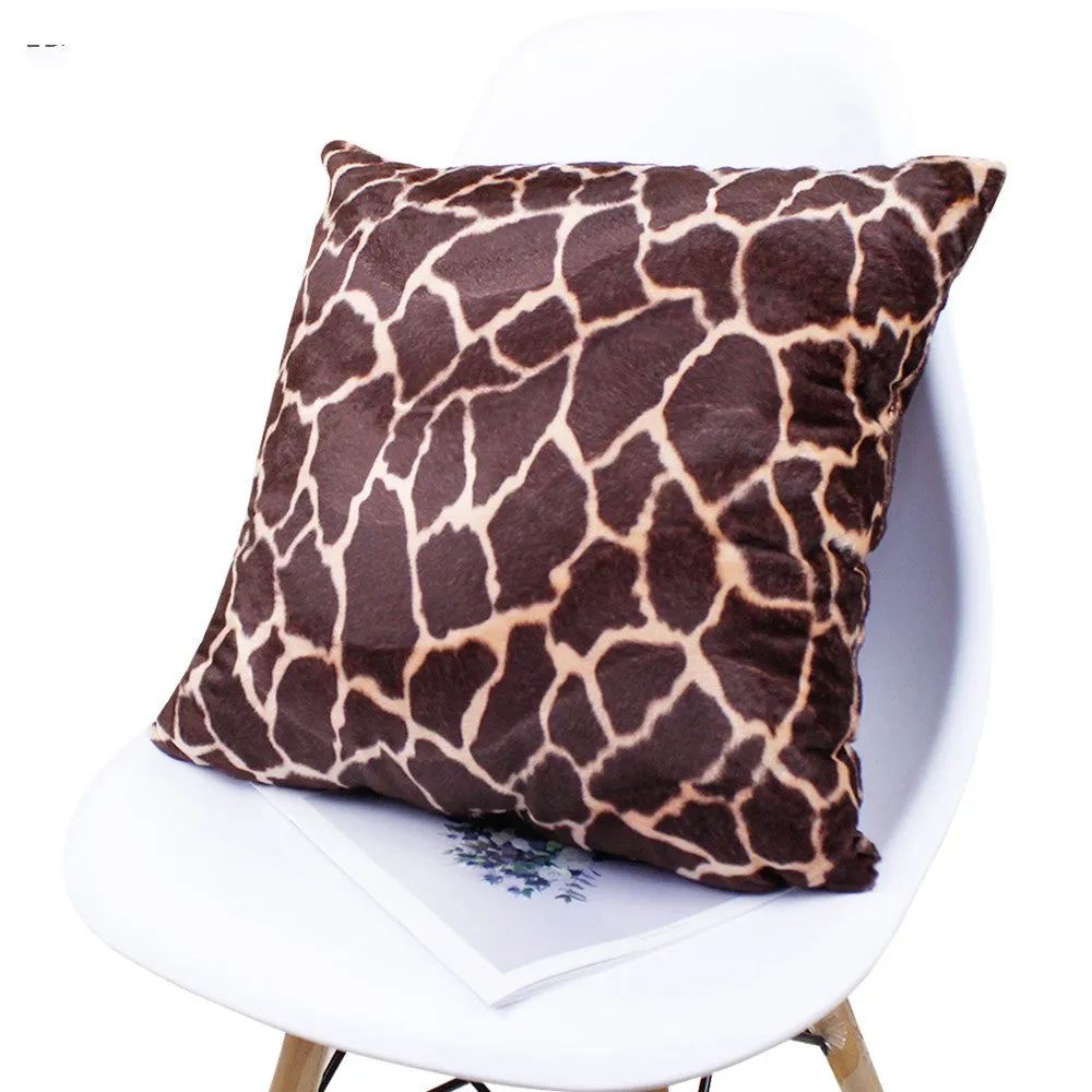 Short Plush Leopard Print Cushion Cover