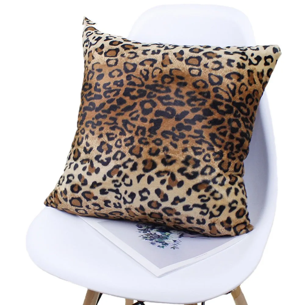 Short Plush Leopard Print Cushion Cover