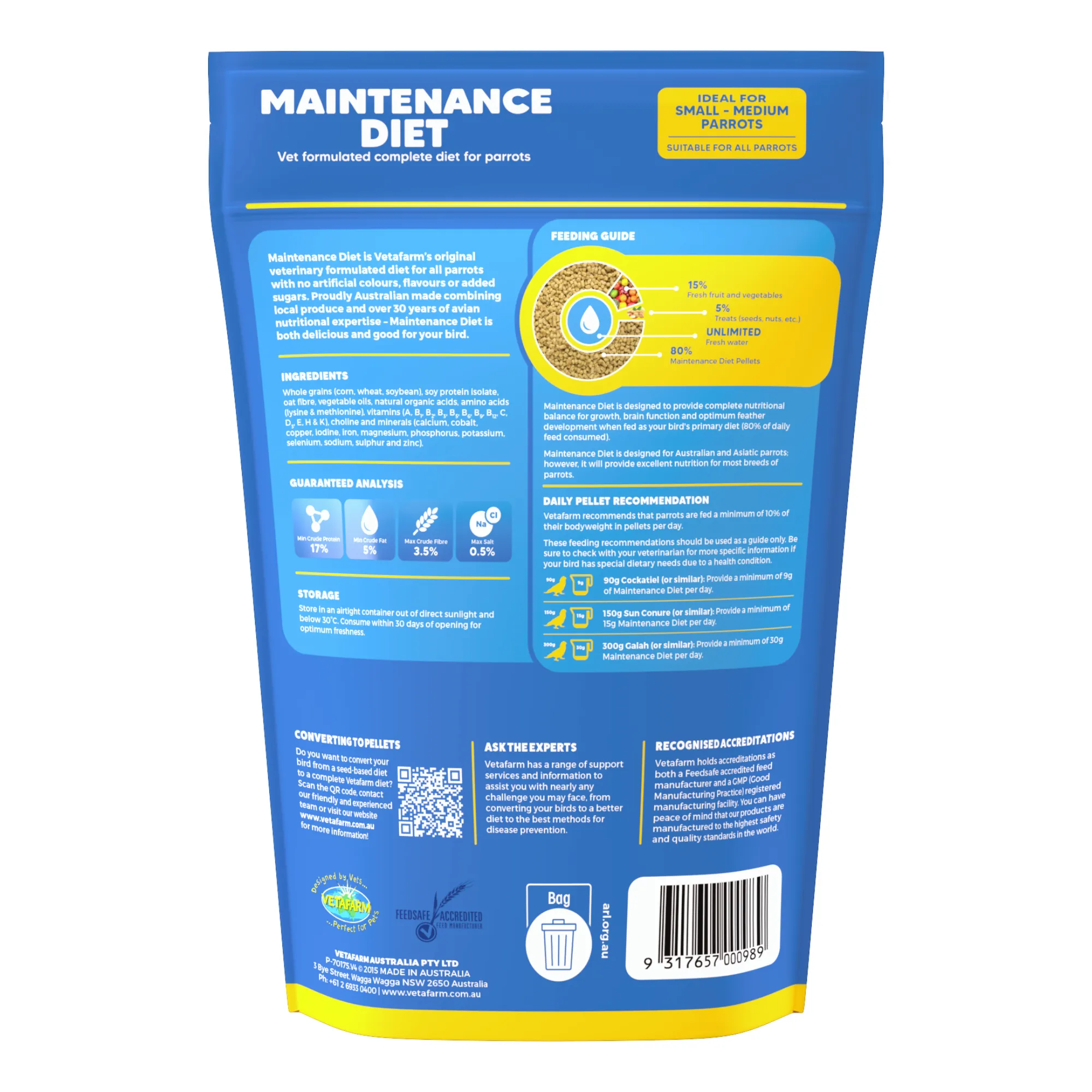 Vetafarm Maintenance Diet Parrot Pellets