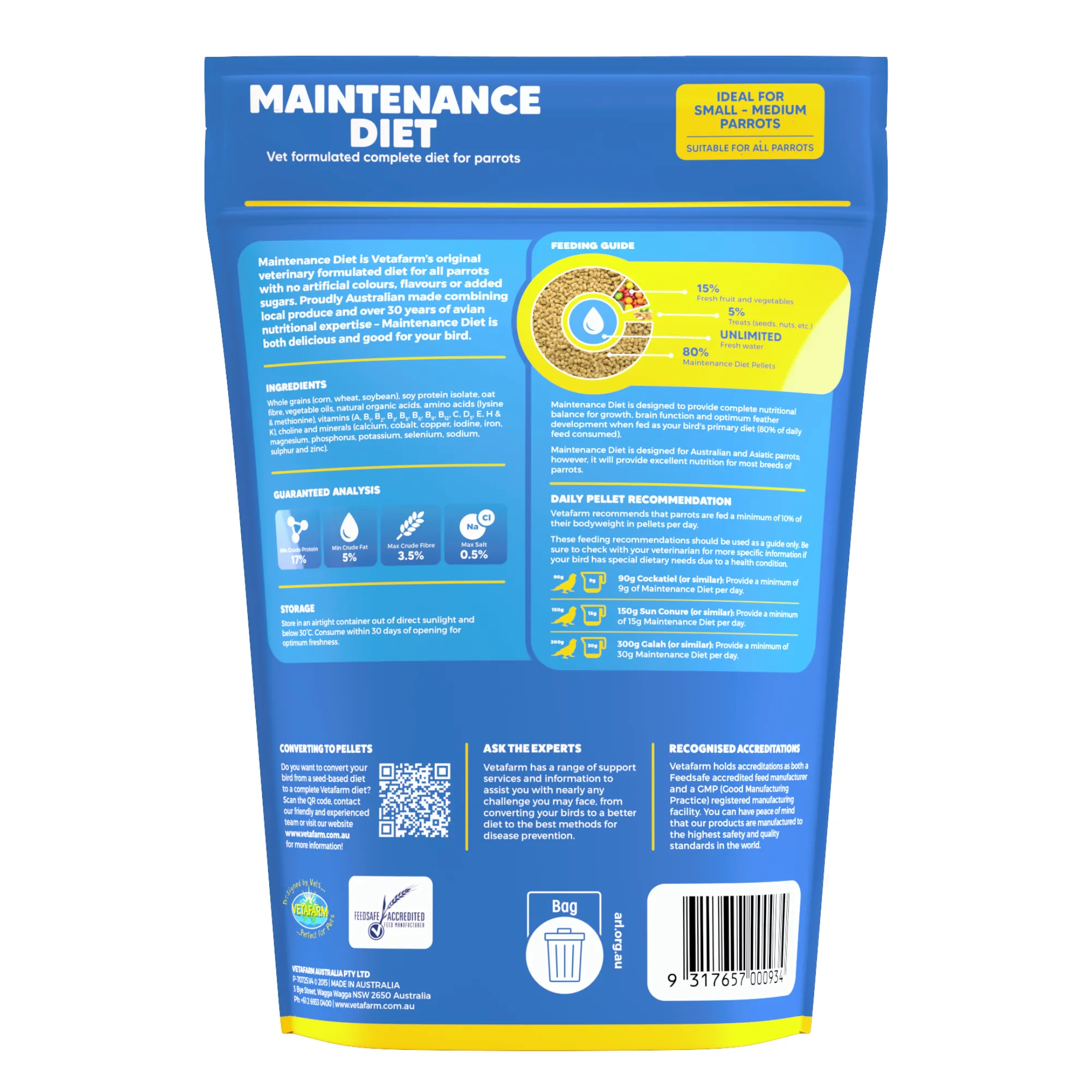 Vetafarm Maintenance Diet Parrot Pellets